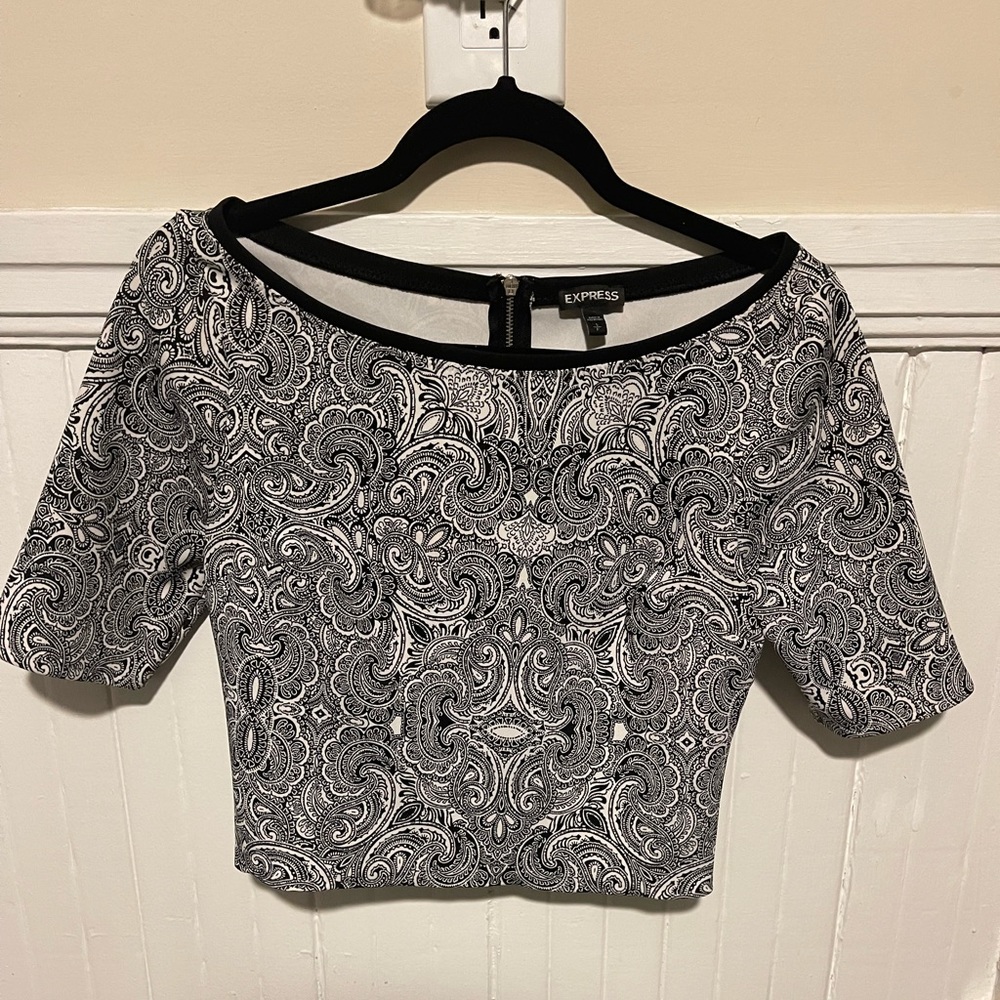 Express paisley crop top, silver zip back, size small, gently worn, no stains